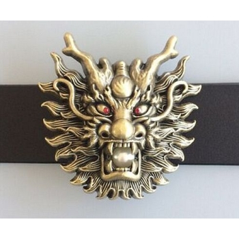 Głowa smoka z perłą i cyrkoniami klamra 3D brązowa do paska (id: 2701)